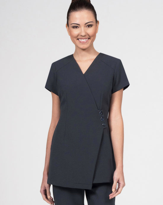 Cr414 - Wrap Tunic With 3 Button Detail In Luxury Crepe – Inline London